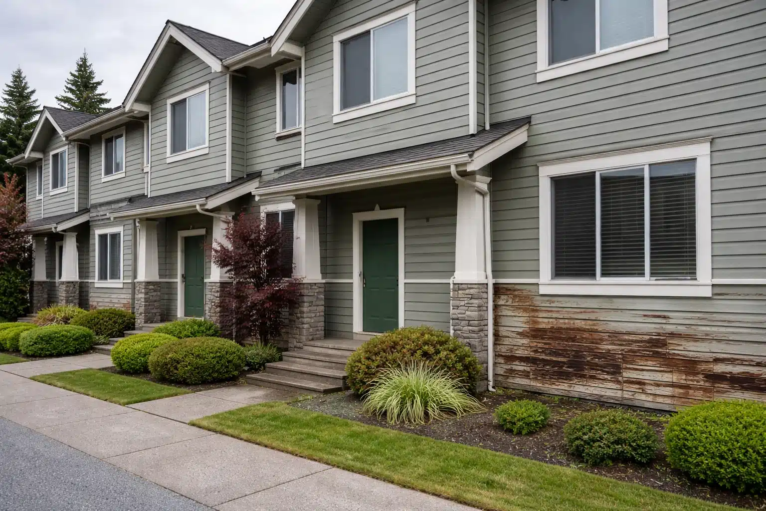 Before siding replacement, Burnaby townhouse