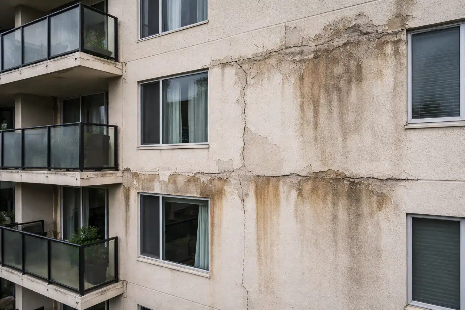 Before stucco repair, Vancouver condo